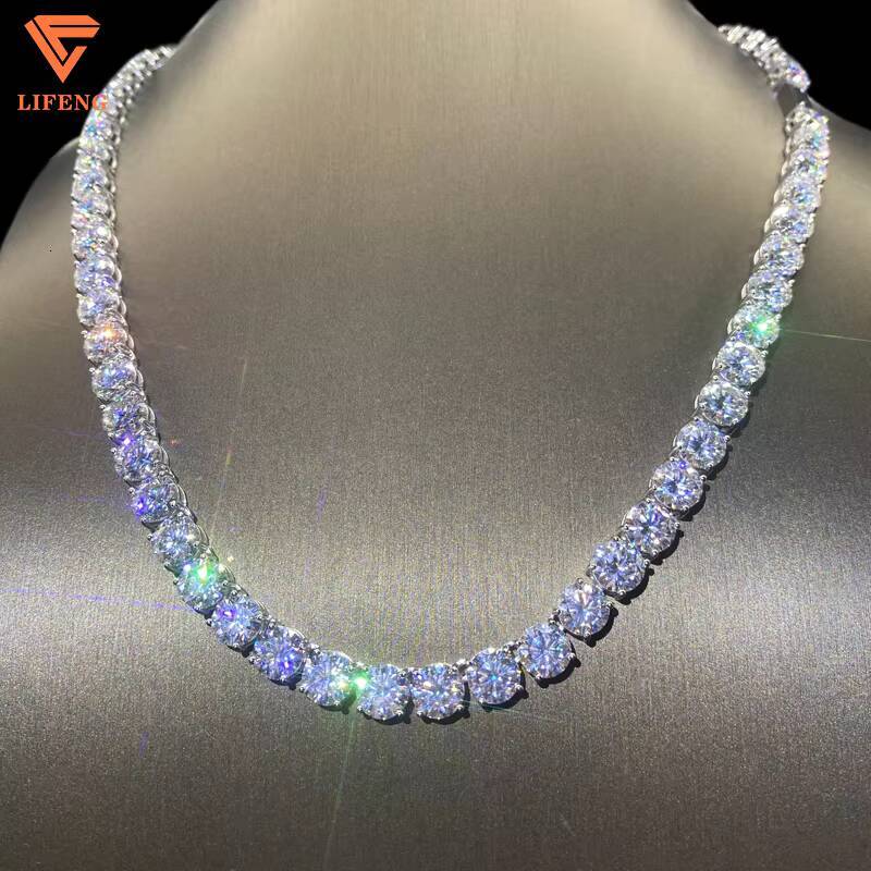 Round Brilliant Cut Moissanite Chain 8mm VVS Diamond Tennis Chain 925 Silver White Gold Plated Moissanite Tennis Chain Necklace