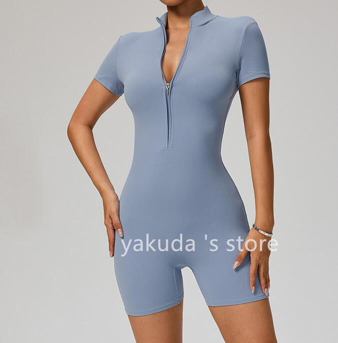 short Sleeved Exercise & Fitness Wear Yoga Outfits Zipper Yoga Jumpsuit Dance Fitness Tight Fitting Sports Cycling Clothes Suits Mysterybox Store
