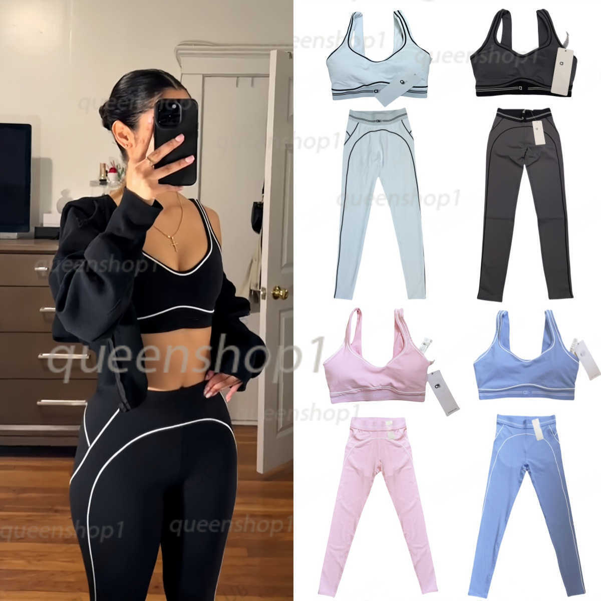 Women's Tracksuits Designer Yoga Set Sports Bra+Leggings High-End White Striped Low Back Dance Yoga Outfits Summer Running Fitness Gym Pilates set women clothes Sets