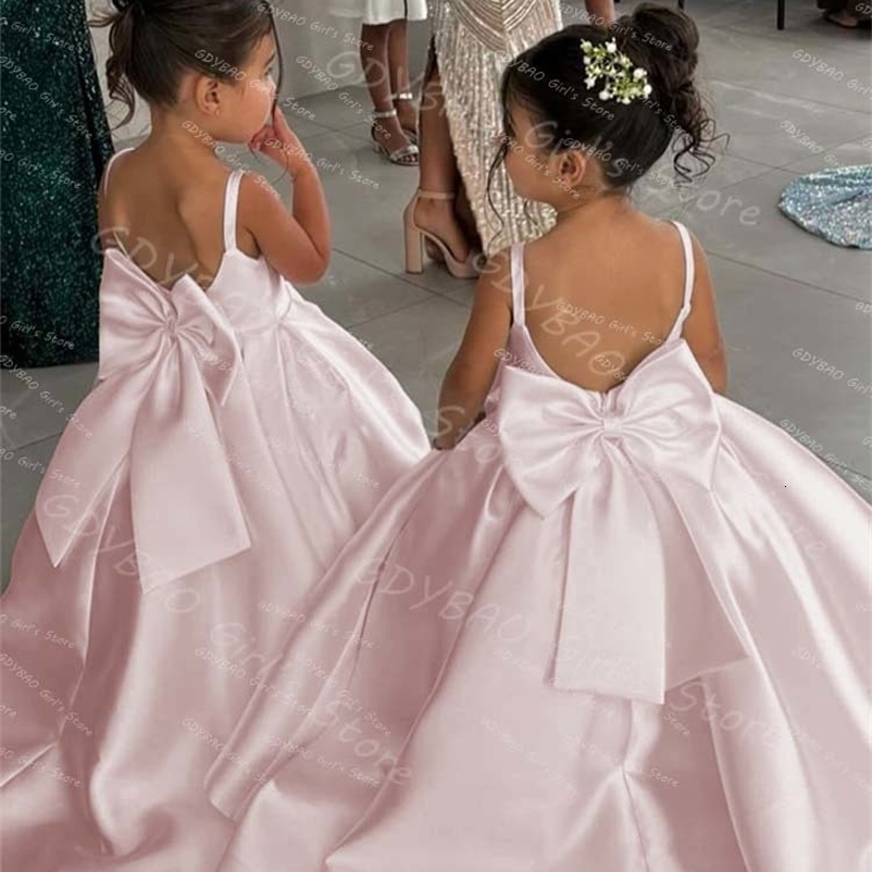 Ivory Flower Girl Dress With Bow Strap Mini Bridal Wedding Dress Kids Ball Gown 1st Communion Frock de Noiva 250821