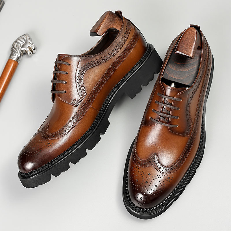 Brock carved leather shoes, British leather thick-soled lace-up, business men's breathable, groom wedding shoes