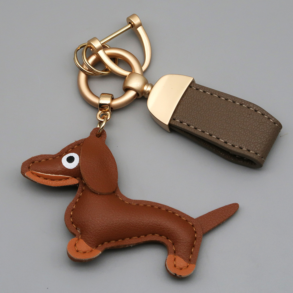 New Arrival Goat Grain Leather Keychain Cute Dachshund Dog Charm Car Key Holder Premium Braided Lanyard Women Bag Charms Accessory (Custom Logo Availa