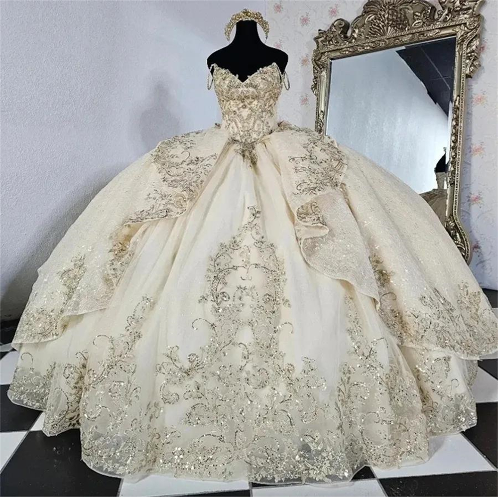 Ball Gown Quinceanera Dresses Elegant Straps Appliques Big Bow V-Neck Lace-up Plus Size Sweet 15 16 Princess Birthday Party Gowns Vestidos De 15 Anos QD78