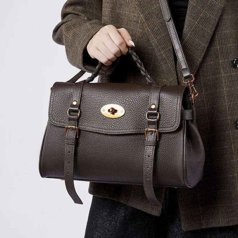 Real Leather Messenger Cowhide Hand Shoulder Crossbody Tote Bag Women S Winter New Commuter Briefcase Brand Designer