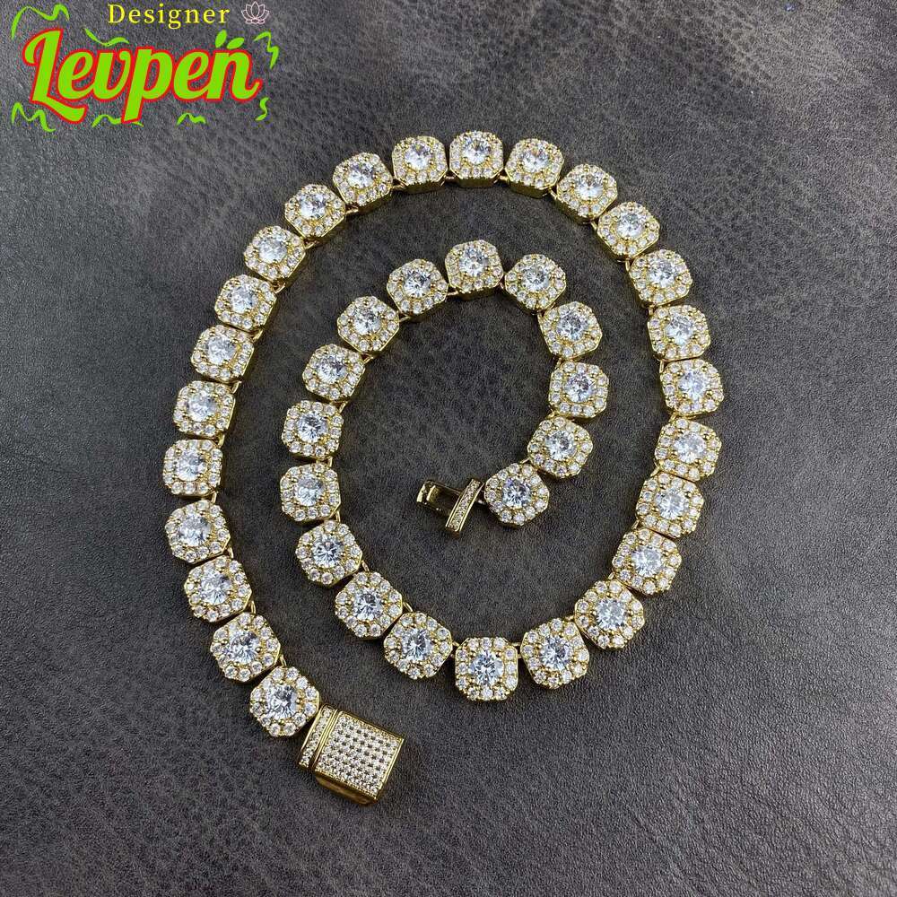 925 Hiphop Fine Sterling Jewelry Silver D VVS Diamond Moissanite 10mm Cluster Tennis Chain Mens Necklace OACOCA
