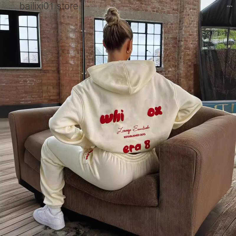 Designer Mens Tracksuits Womens Hoodies Sets Spring Flced Letters Printing Loose Hooded Two Piece Sweatpants Jogger Pants Set Sweatsuit Sport Black T250821