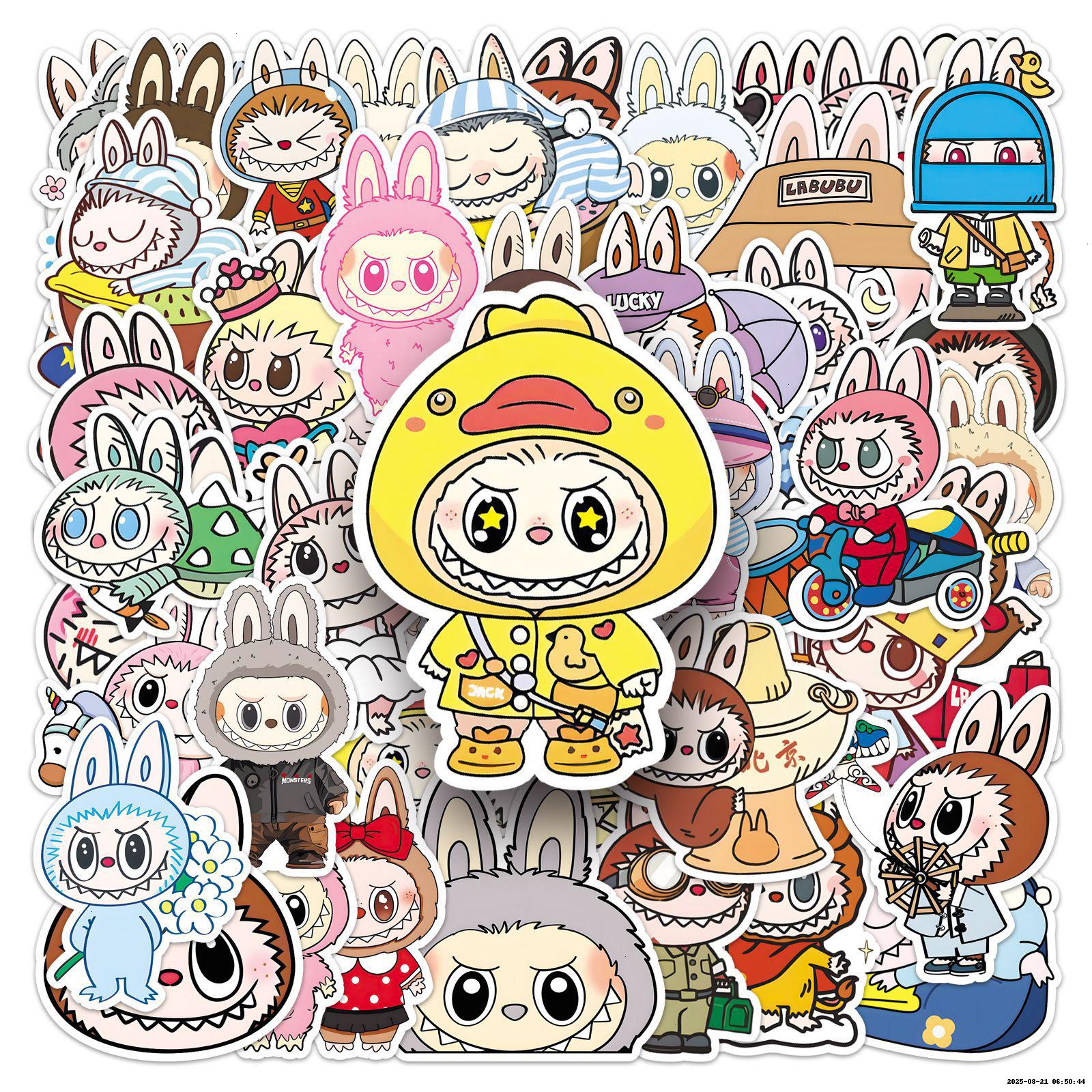 Labubu 50PCS Monster Cartoon Stickers Pack Cute Water Bottle Laptop Skateboard Scrapbook Anime Accessories-p