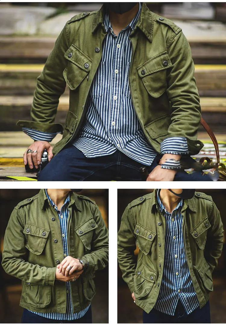 Vintage Heavyweight Washed Workwear Jacket Men 100% Cotton Multi Pocket Long Sleeve Shirt Autumn Trendy Safari Style Tops Coat 250820