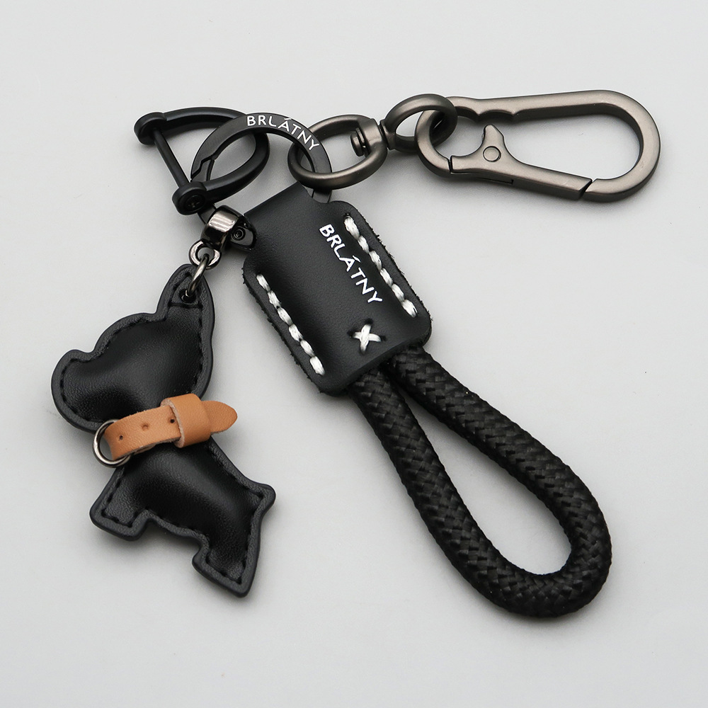 French Bulldog Keychain Handmade Leather Dog Tag Keyring Braided Lanyard Strap Anti Loss Key Holder for Car Keys Pet Gift Idea Custom Animal Bag Charm