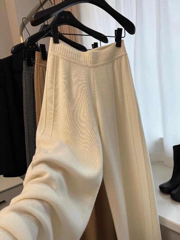 Women's Pants Cashmere Knitted Wide-Leg For Women High Waist Draped Style Thickened Floor-Length Suitable Outerwear