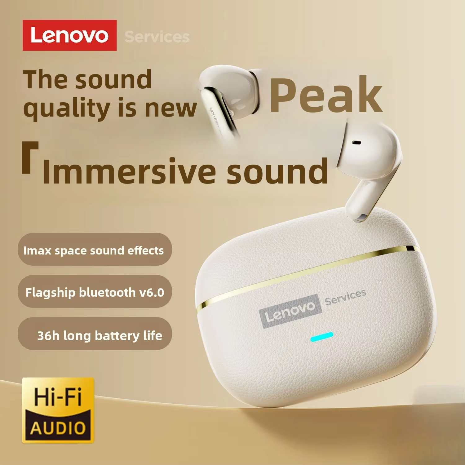 LenovoService Wireless Headphones TWS 6.0 Bluetooth Earphones Breathing Light Display Long Battery Music LE208 Game ENC Noise Cancelling Earbuds