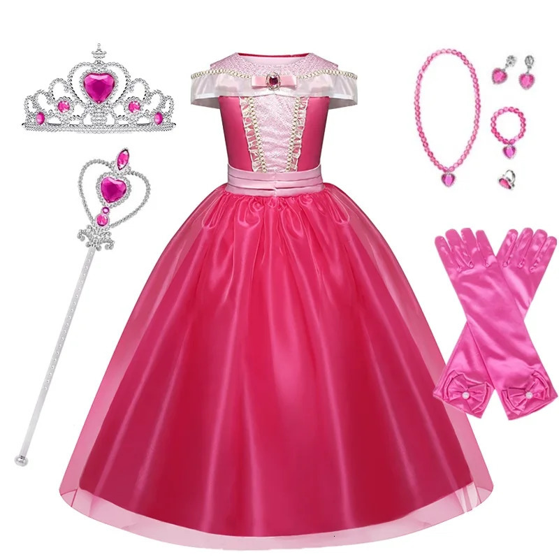 Sleeping Beauty Costume for Girls Pink Dress Long Sleeves Off Shoulder Gown Kids Halloween Xmas Party Cosplay Princess Costume 250820
