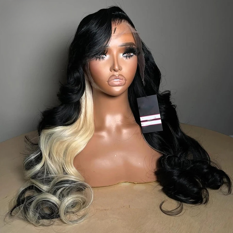 613 Blonde With Black Highlight Wig Human Hair 13X4 Brazilian180 Density HD Transparent Lace Front Wigs Body Wave Pre Plucked Ready To Wear Synthetic