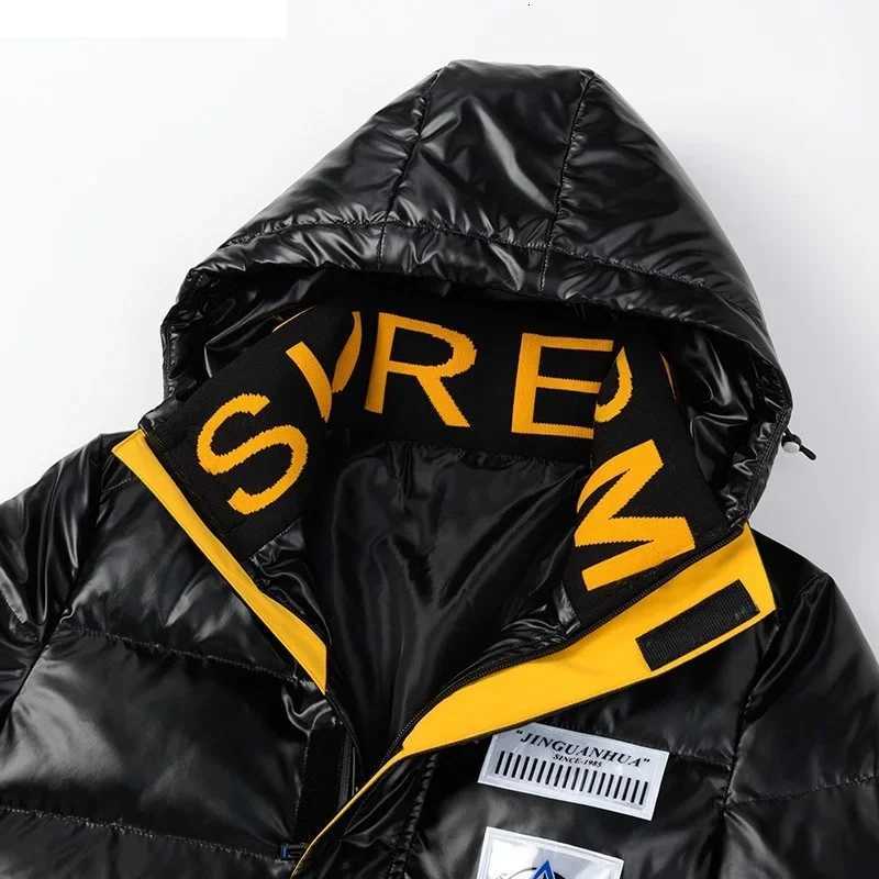 2023 New Bright Leather Men Thick Warm Winter Jacket Casual Parka Outerwear Autumn Waterproof Stand Collar Hooded Coat Clothing X250821