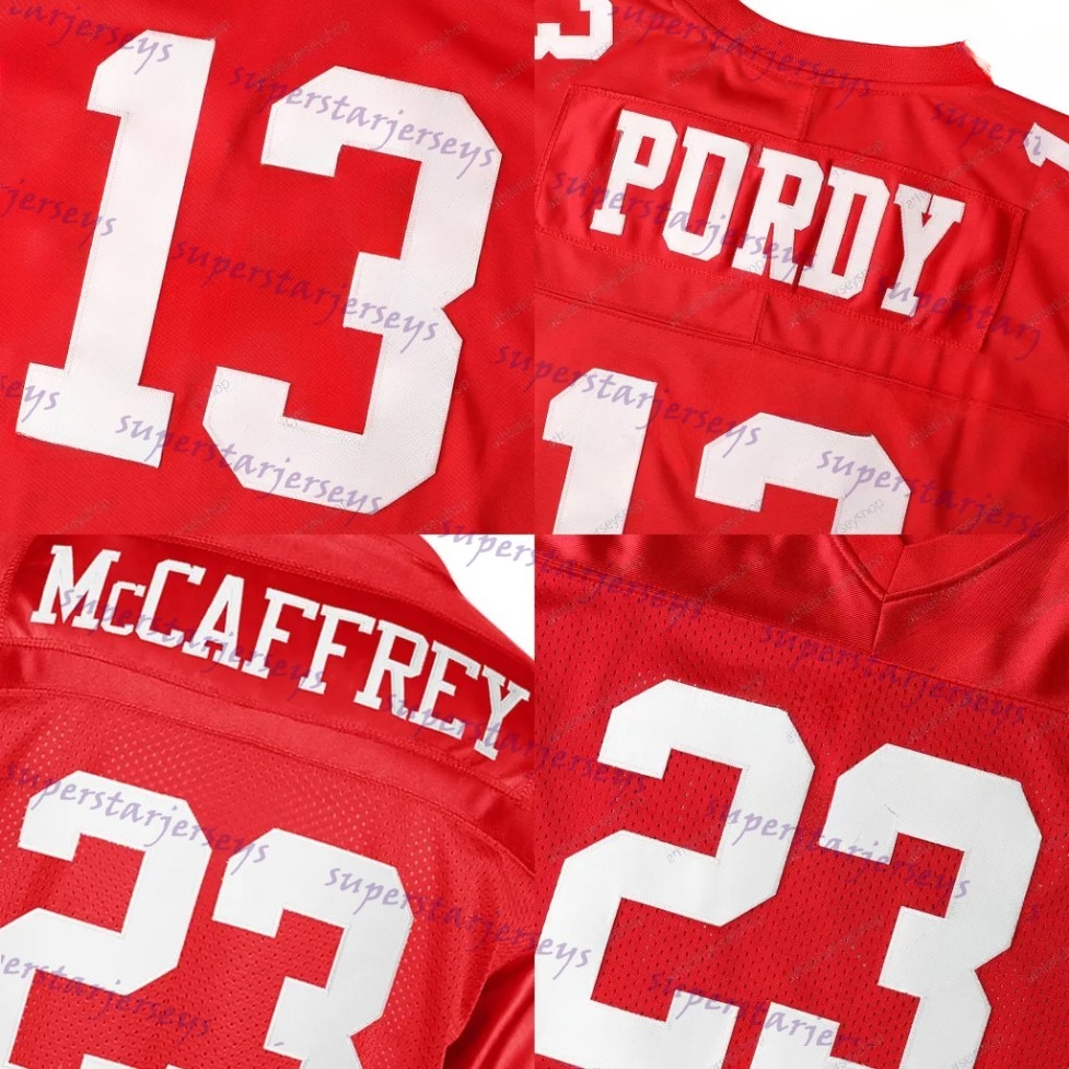 23 McCaffrey Football Jersey Samuel Brock Purdy Nick Bosa George Kittle Patrick Willis Fred Warner Jerry Rice Talanoa Hufanga Moody Brandon