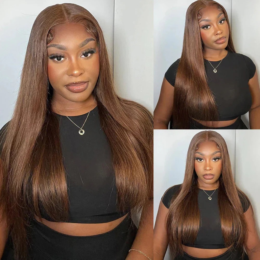 250 Density Chocolate Brown Preplucked Hairline 360 Full Wear And Go 30 Inch Straight Lace Front Wig Brown Wig Human Hair Wigs For Women
