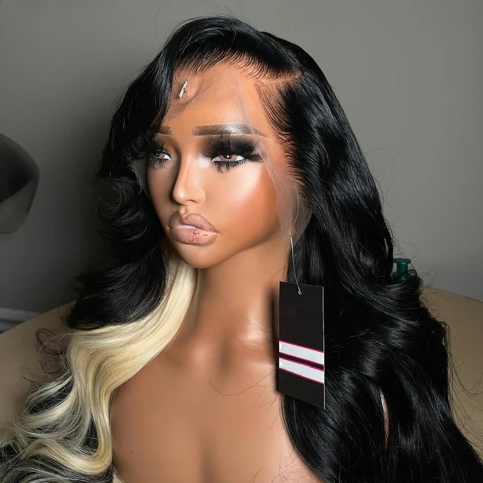 613 Blonde With Black Highlight Wig Human Hair 13X4 Brazilian180 Density HD Transparent Lace Front Wigs Body Wave Pre Plucked Ready To Wear Synthetic