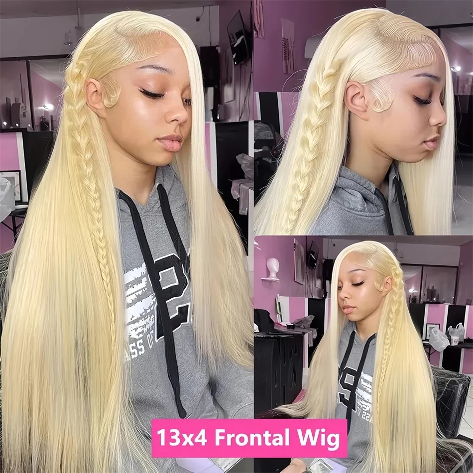 13x6 Blonde High Density 200 Density Straight Hd Transparent 613 Lace Frontal Wig Gluelesss Brazilian Straight 100%Human Hair Wig For Women