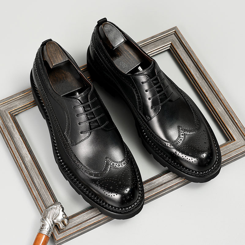 Brock carved leather shoes, British leather thick-soled lace-up, business men's breathable, groom wedding shoes