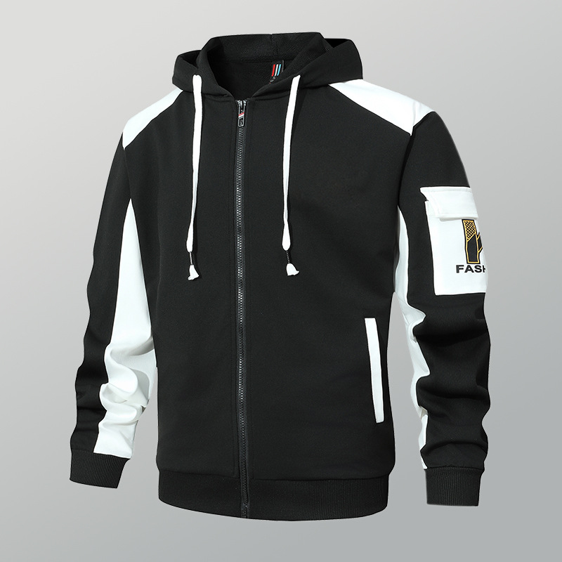 Spring and autumn fashion hooded thin cardigan sweater youth boys casual trend sports top American jacket men