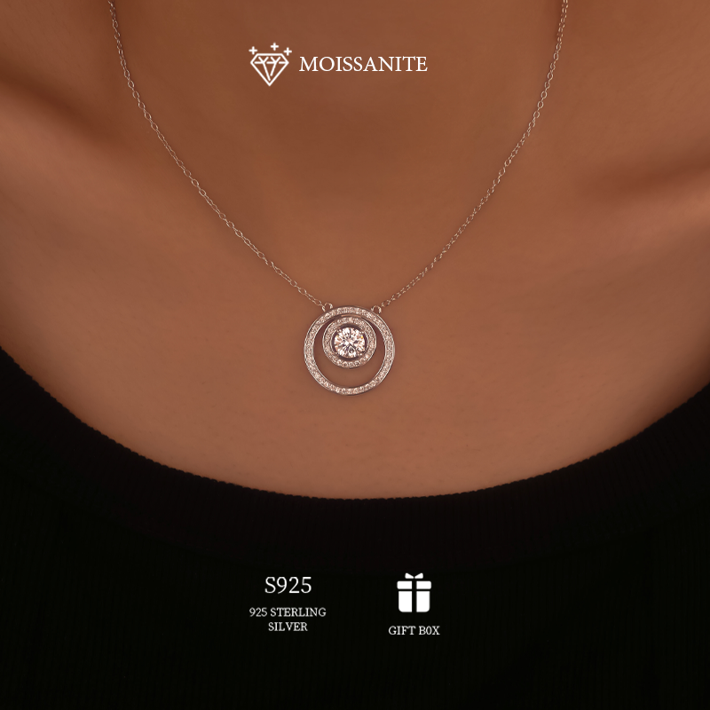 MT Round Cut Moissanite Pendant Necklace For Women 18 k White Gold 925 Sterling Silver Simplified Design Necklace Fashion Jewelry High-Quality