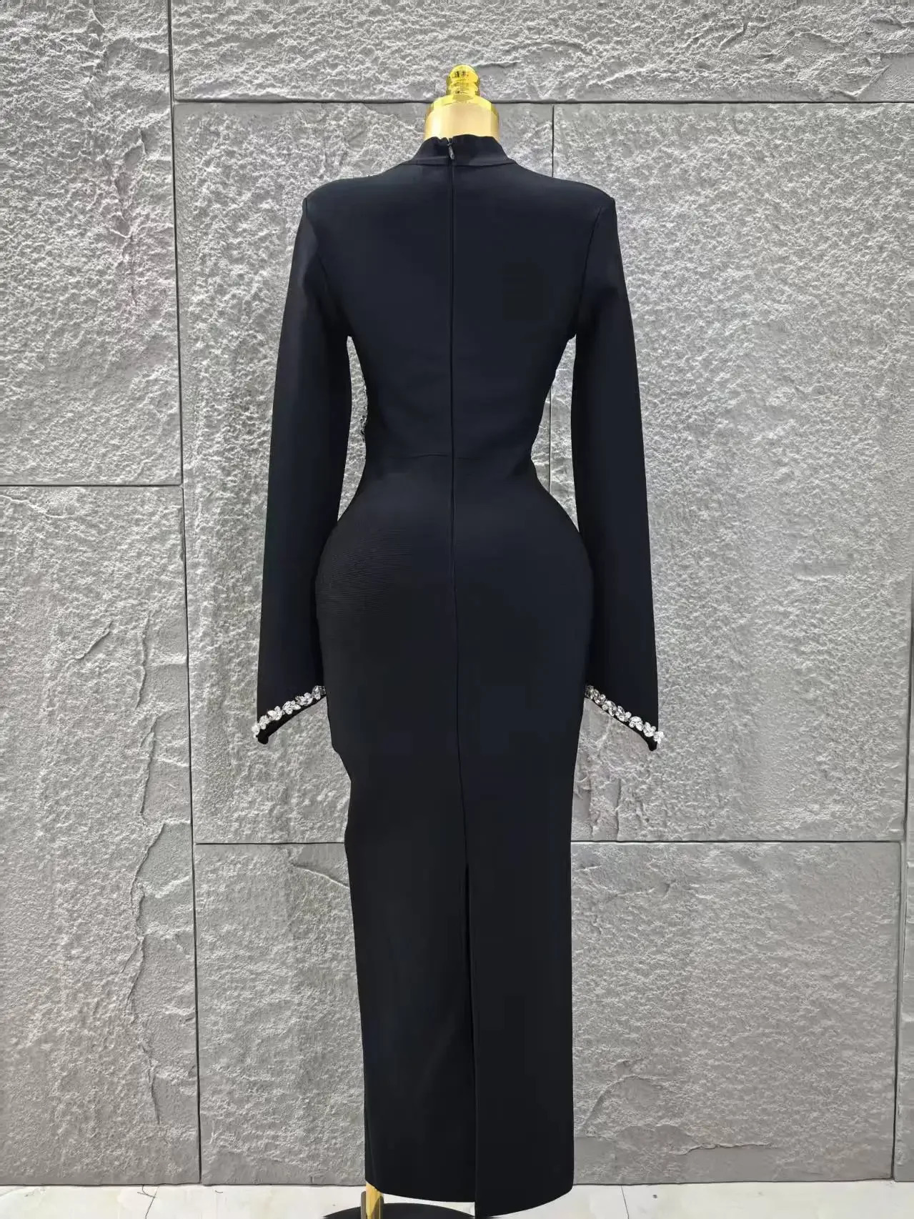 Black Red Women Long Sleeve Shinning Crystal Bodycon Bandage Dress Elegant Evening Party Cocktail Outfit Vestido 250821