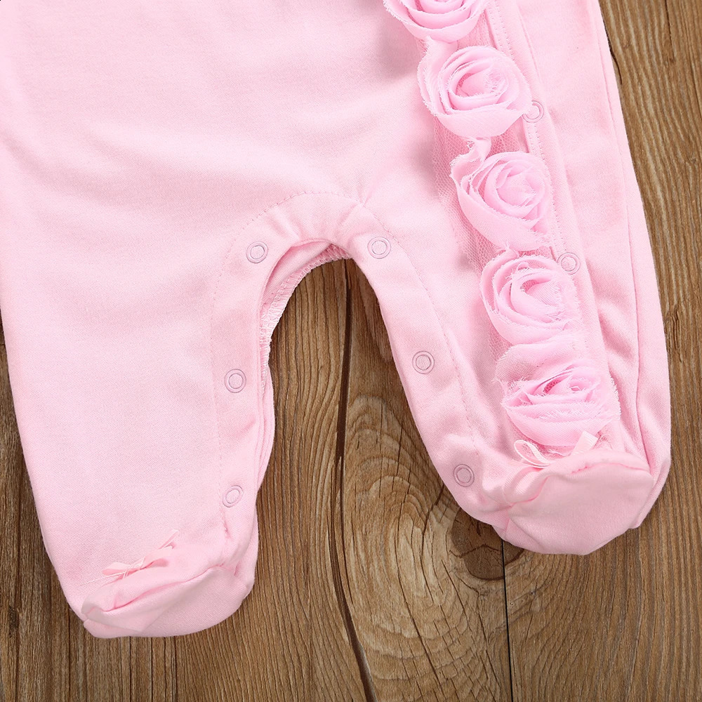 Spring born Baby Girl Clothes 2pcs Long Sleeve Lace Romper Headband Set Cotton Flower Footies Gift 250820