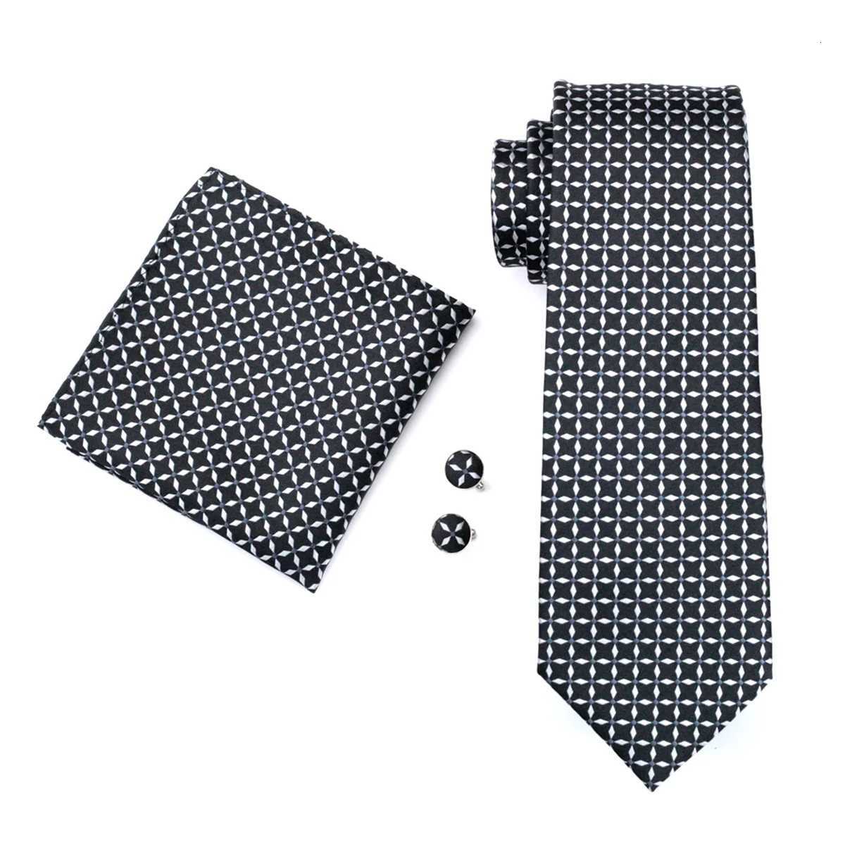 Men Tie Classic Black Plaid Necktie Casual Silk tie Jacquard Tie Handkerchief Cufflinks Set Wedding Party Business Barry .Wang H250820