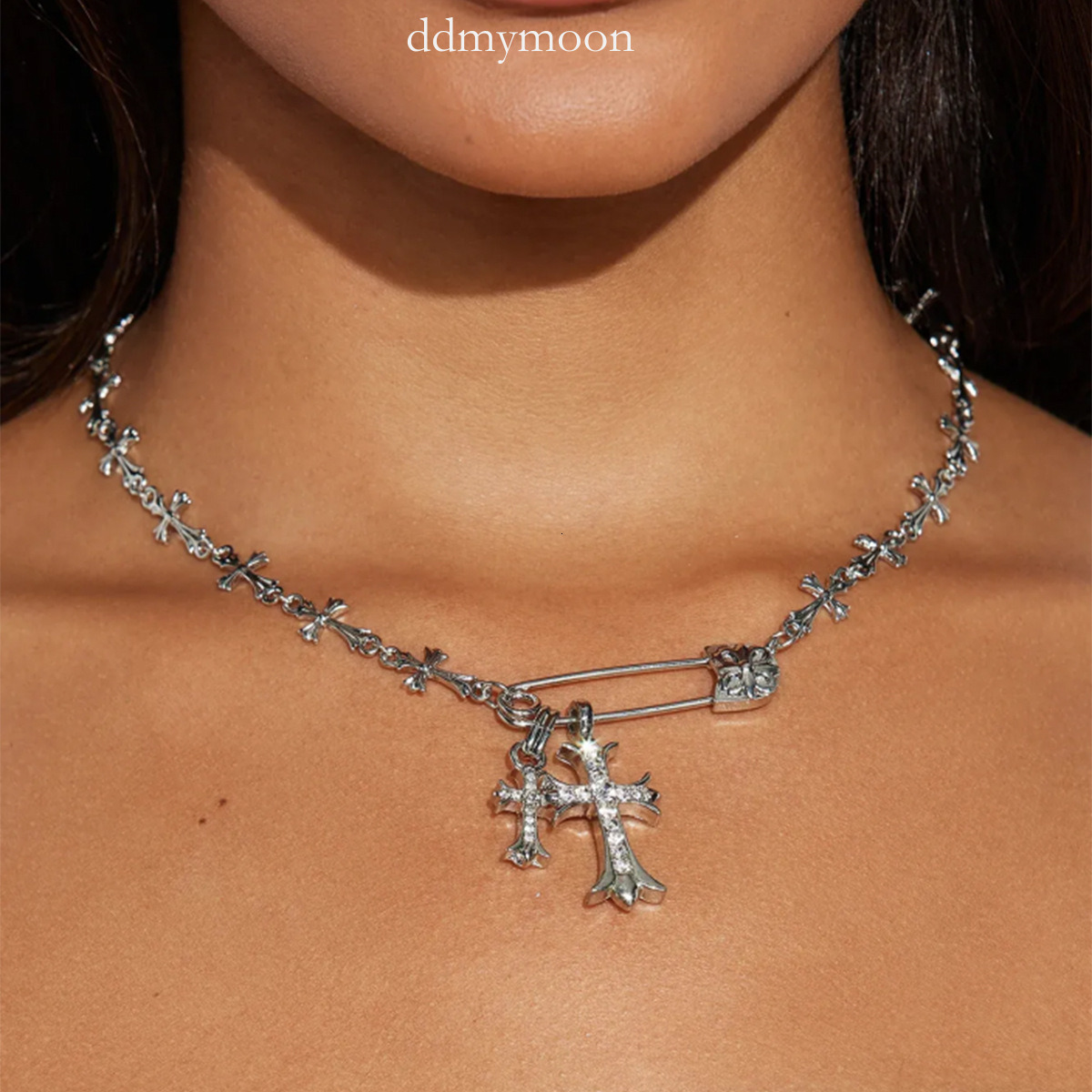 Sweater Chain Jewelry Niche Design Cross Sweet Cool Hip-Hop Style Pin Necklace ddmymoon