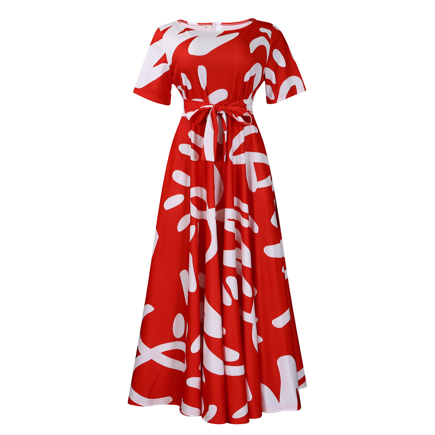 S85Women's new fashion temperament lace-up African plus size short-sleeved big swing foreign trade dress