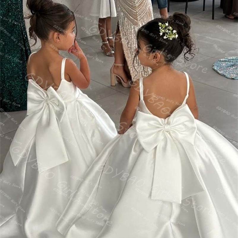 Ivory Flower Girl Dress With Bow Strap Mini Bridal Wedding Dress Kids Ball Gown 1st Communion Frock de Noiva 250821
