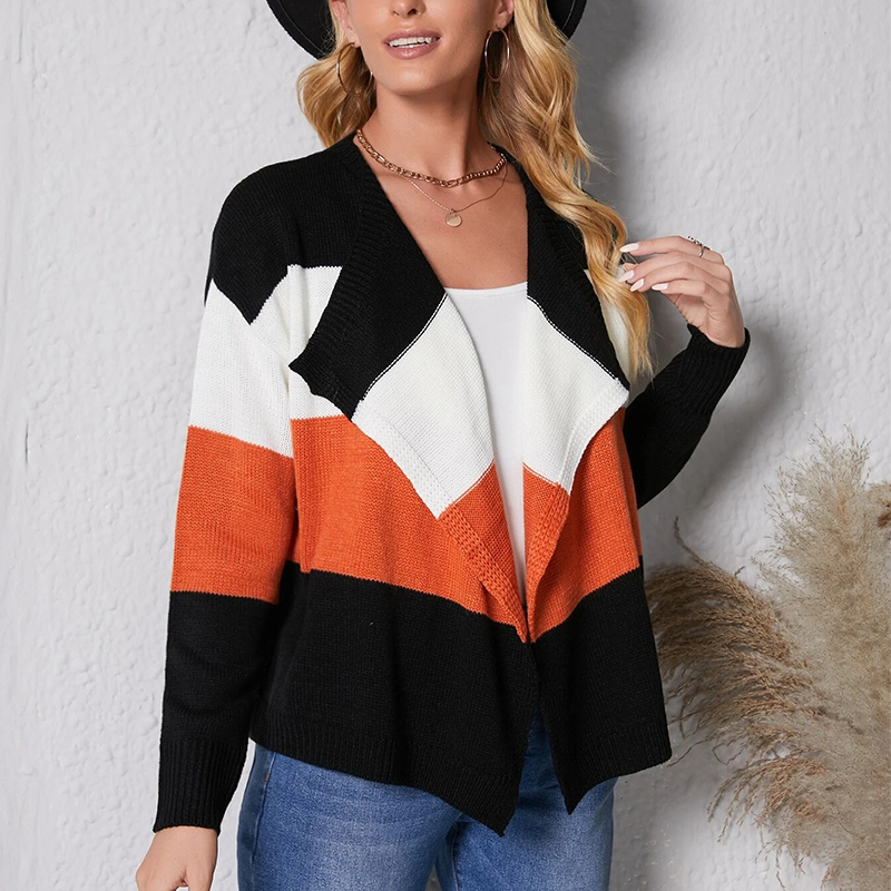 Fashionable Polyester Blend Tunic Cardigan with Elegant Two-Toned Design & Comfortable Looseness