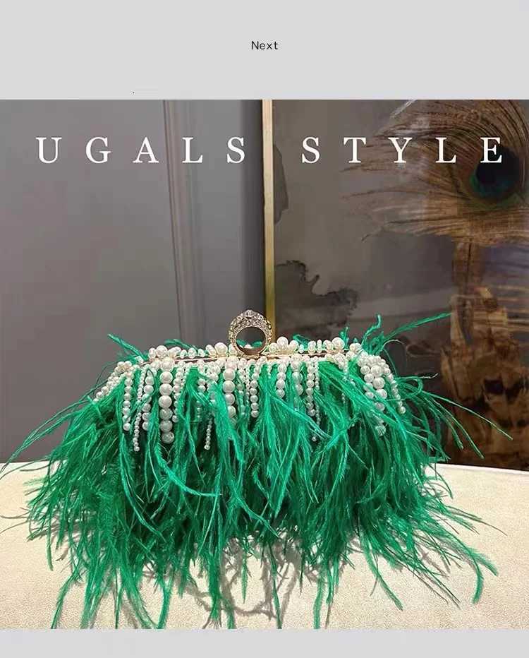 Designer Ostrich Hair Evening Bag Pearl Beading Tassel Womens Handbag Wedding Party Clutch Purse Shoulder Crossbody Bag Z250821