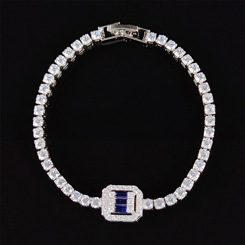 Ladies' Multicolor Diamond Accent Bracelet - Hollow Design Available in Blue/Green/Red