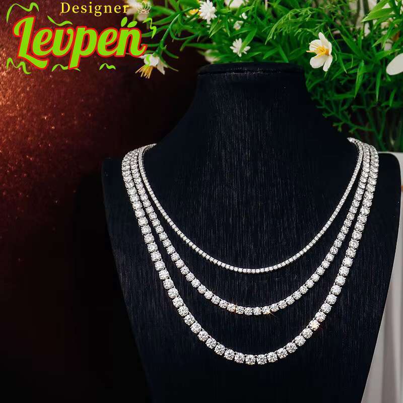 Designer LevpeFine Jewelry Moissanite Tennis Chain Pass Diamond Tester Round Cut VVS Moissanite Stone Tennis Necklace 925 Sterling Silver OACOCANeckla