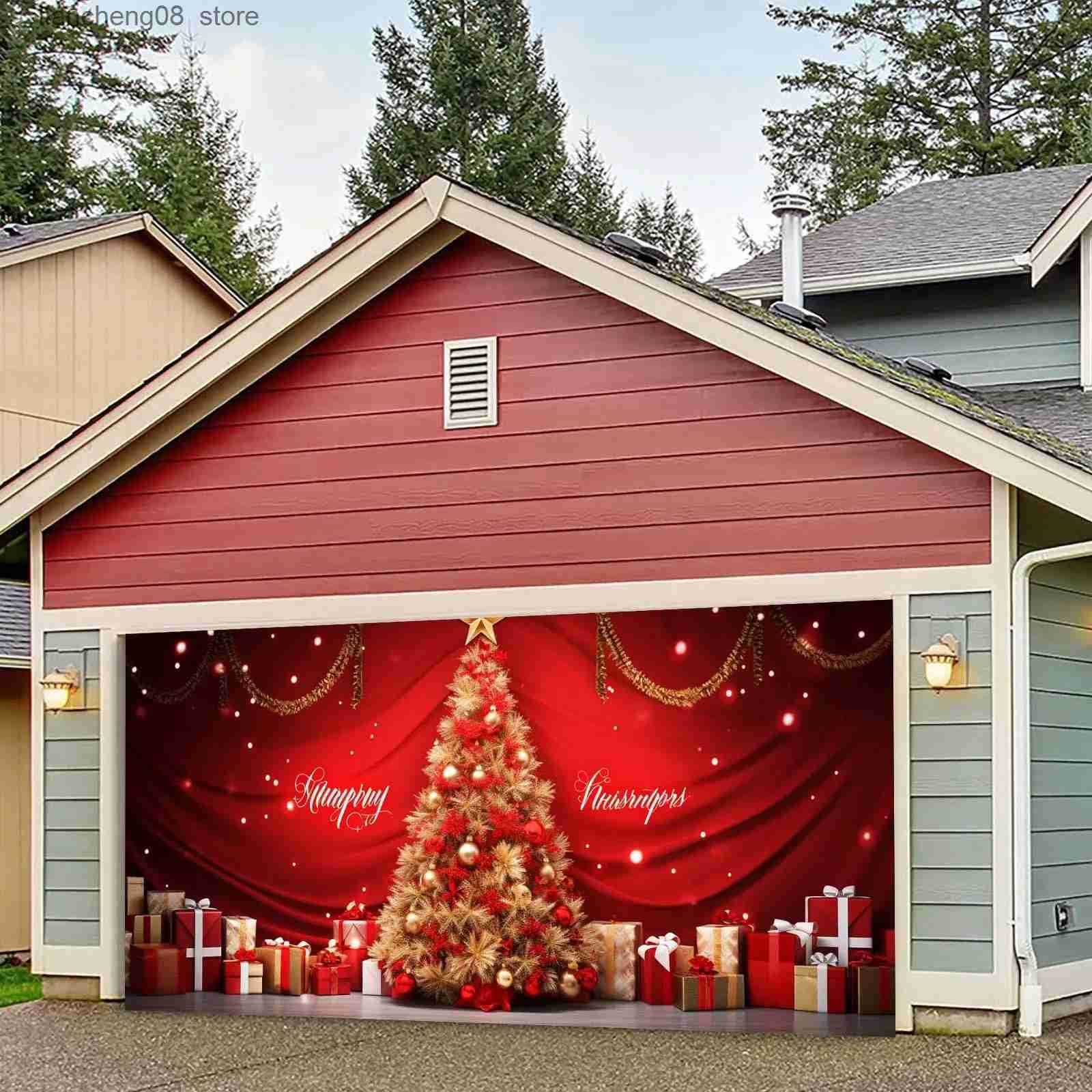 Merry Christmas Holiday Banner Garage Door Hanging Cloth Festive Outdoor Door Cover Decoration Christmas Decorations 2024 Z250821