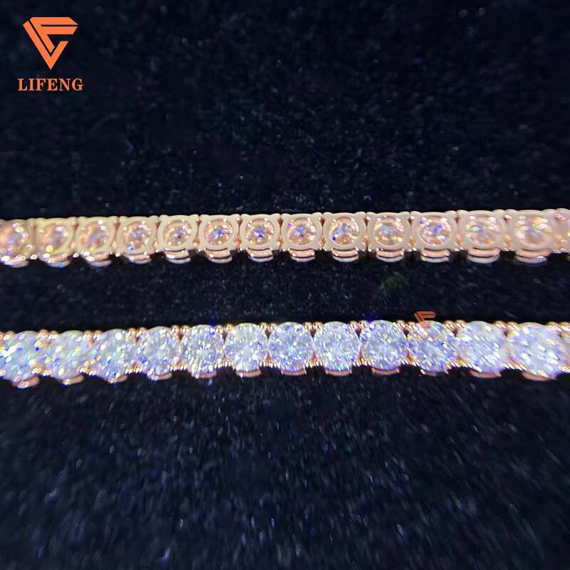 Fine Jewelry High Quality 925 Sterling Silver Necklace 5MM Iced Out VVS Moissanite Diamond Rose Gold Plated Hip Hop Tennis Chain