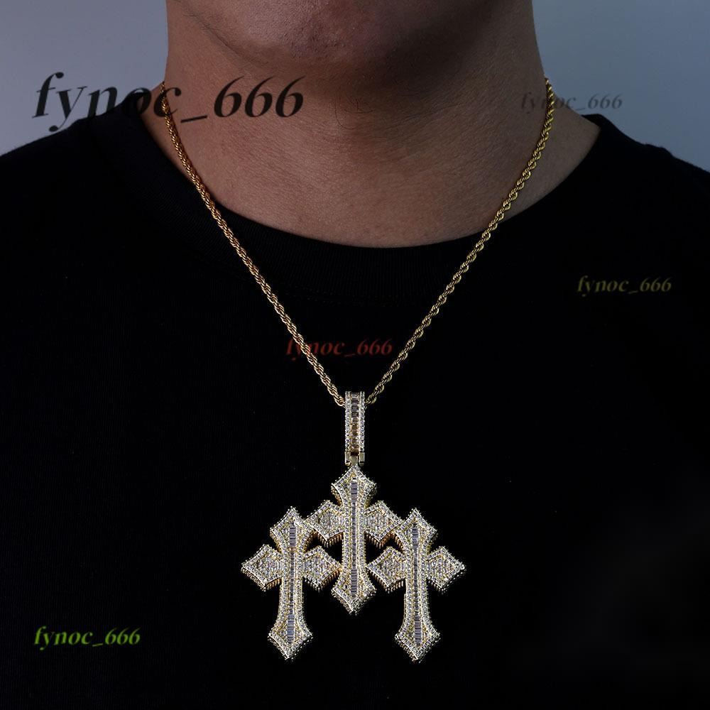 New Style 925 Sterling Silver Sparkle VVS Iced Out Men Hip Hop Moissanite Jewelry Cross Pendant Chain Link Triple Cross Charm