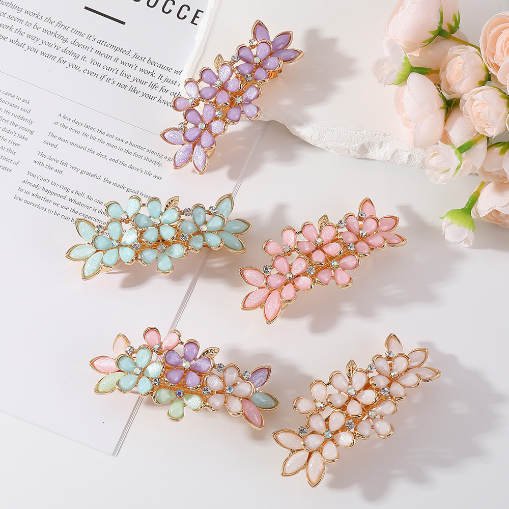 New Korean Style Elegant Flower Temperament Imitation Cat Eye Spring Top Bangs Clip Half Tie Hairpin Hair Accessories Wholesale SY-8021