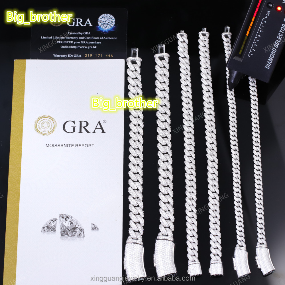 Hot Sale High Quality Hip Hop Necklace Bracelet Moissanite Cuban Chain 6/9/13MM Silver Iced Out VVS1 Moissanite Cuban Link Chain