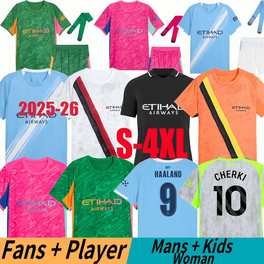 25 26 MAN CITY SOCCER JERSEYS MARMOUSH HAALAND CHERKI REIJNDERS FODEN SAVINHO 2025 2026 RODRIGO GVARDIOL AIT-NOURI KidSuper football kit shirts kids set