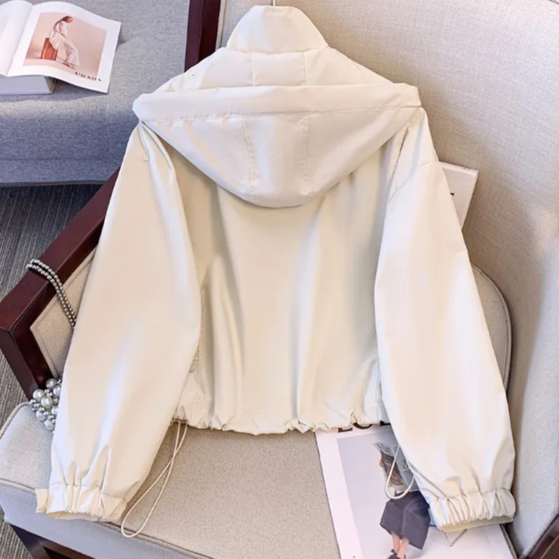 Fashion Hooded Jacket Womens Short Coat Spring Summer Oversize Loose Thin Windbreakers Student Outerwear ZipperUp Casual Tops 250822