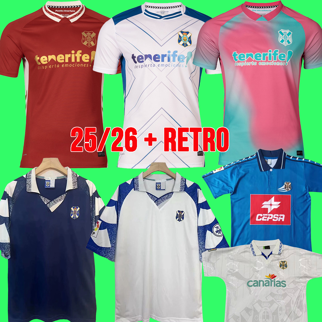25 26 CD Tenerife soccer jerseys 2025 2026 Tenerife football shirt Retro 95 96 97 98 Vintage