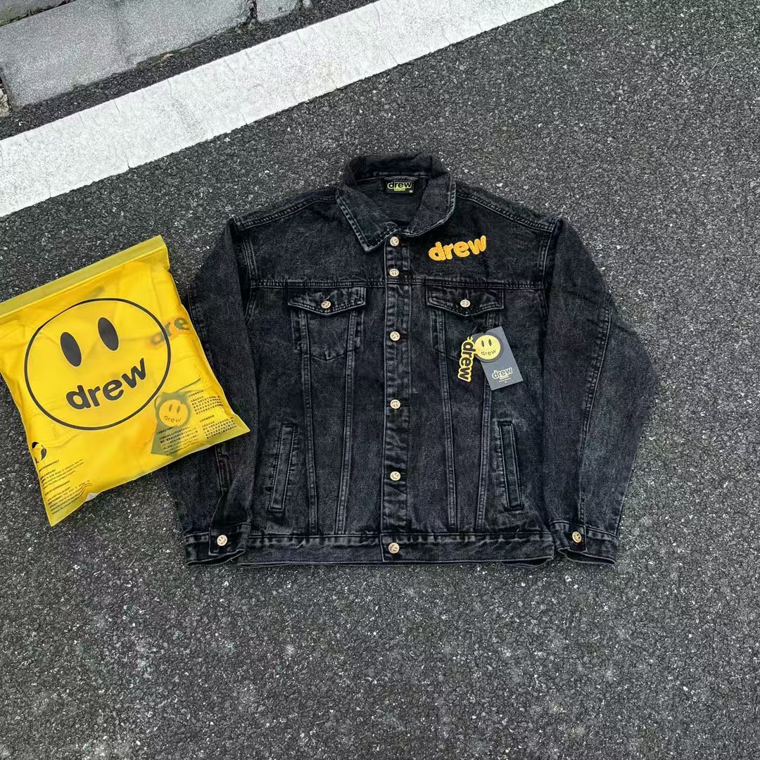 Drew House Men's Clothing autumn and winter designer American retro print loose denim jacket Smilingface