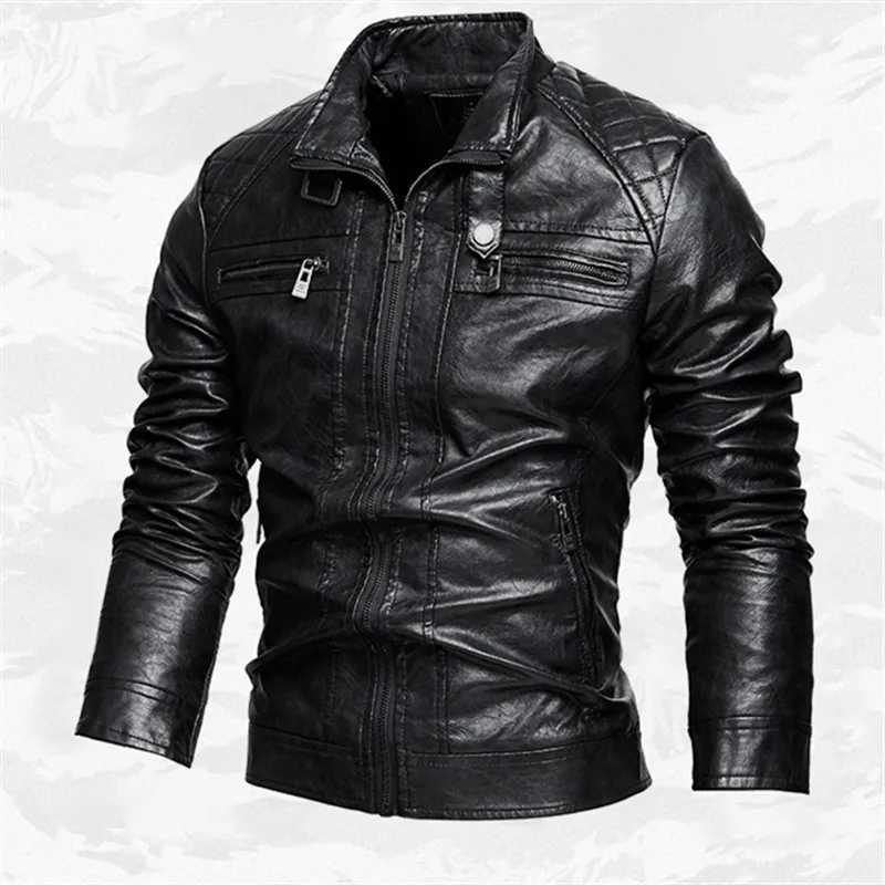 PU Leather Jacket Men Autumn Winter Motorcycles Faux Leather Coats Fashion Men Stand Collar Moto Biker Vintage Casual Outerwear X250822