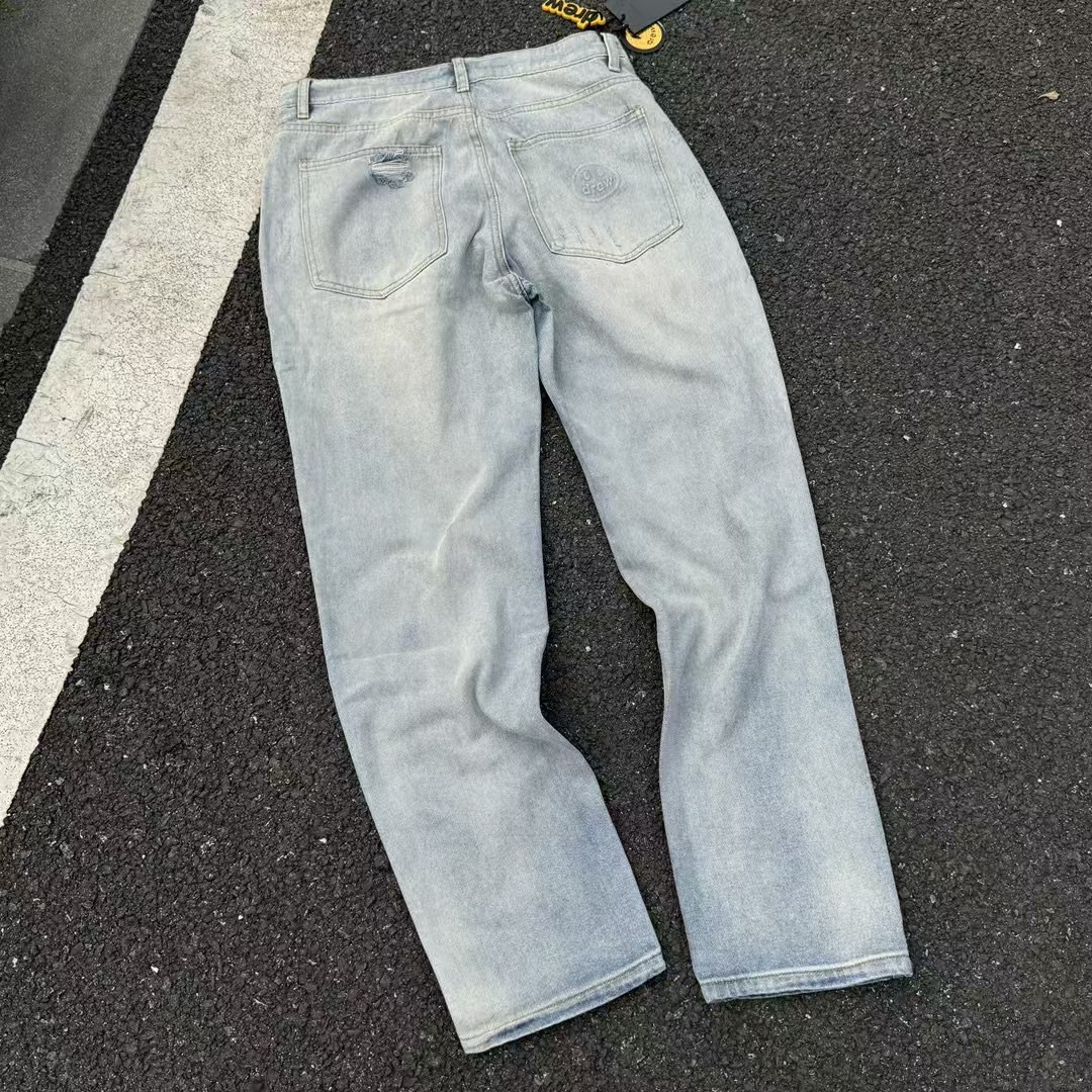 Drew House Men Jeans Streetwear Light Blue Denim Pants