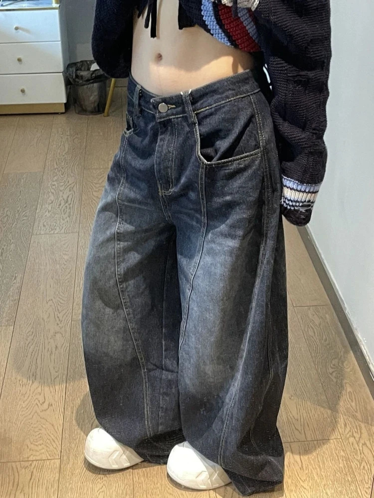 HOUZHOU Vintage Gothic Jeans Women Y2k Harajuku Oversized Letter Wide Leg Denim Trousers Grunge Hip Hop Punk Baggy Street 250911