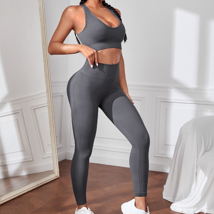 Custom Logo Breathable Bra Sportswear Leggings Ribbed Set Seamless Fitness Yoga Suit Complete styles and good quality Factory direct sale