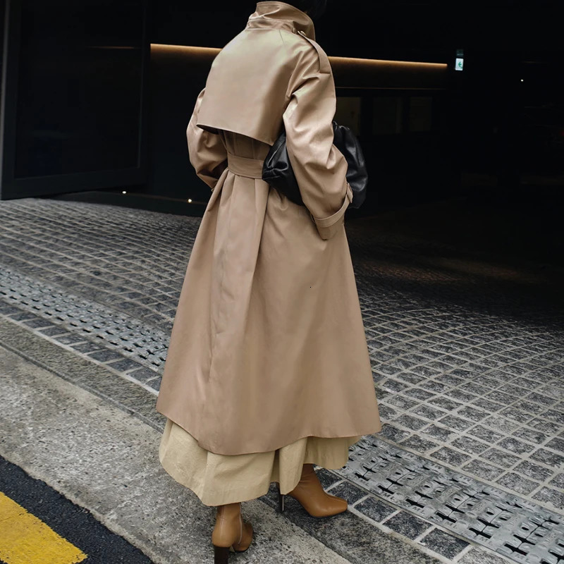 Johnature Autumn Fashion Sashes Trench For Women Korean Solid Color Turndown Collar Loose Pockets Female Coats 250822