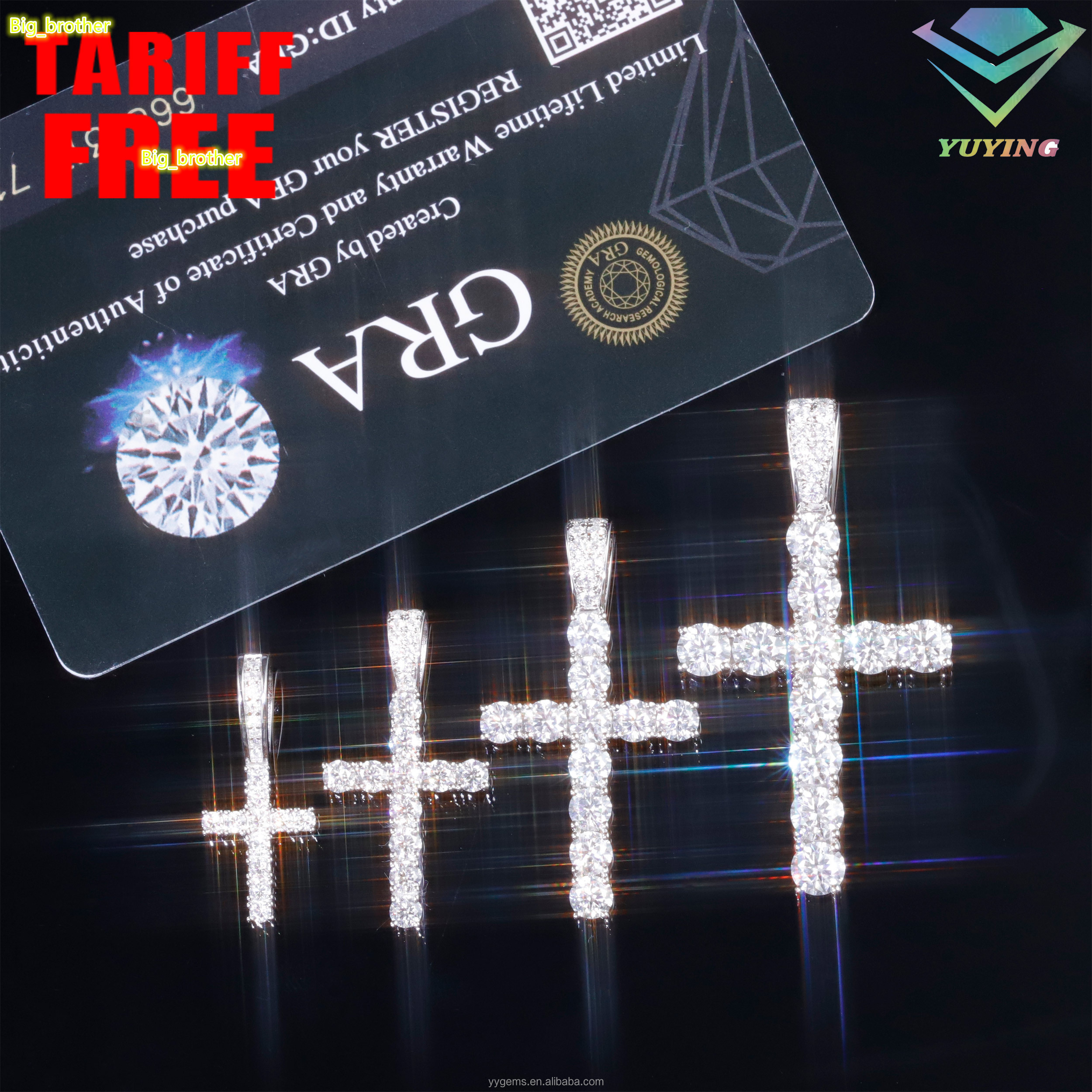 RTS Hip Hop Jewelry White Gold Plated 925 Silver VVS Moissanite 2mm to 6.5mm Cross Pendants Wholesale Price